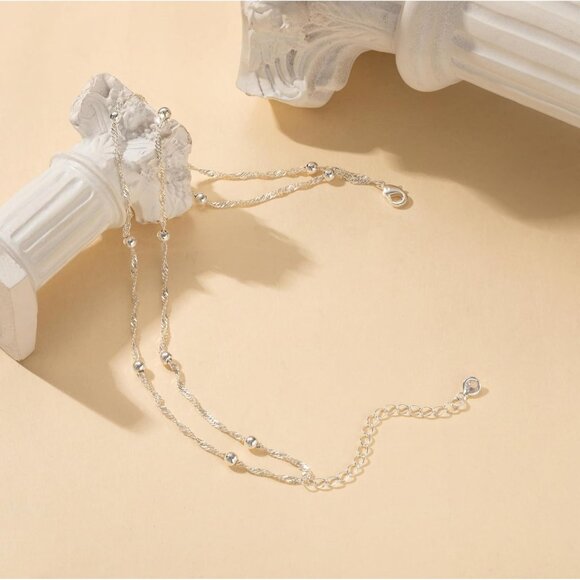 Single Lobster Layered Beaded Link Waterproof Adjustable Anklet for Women - Picture 5 of 7